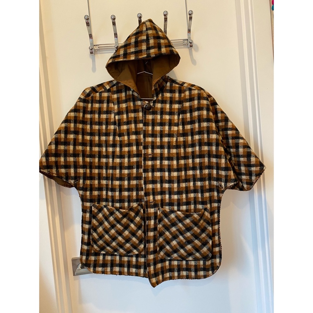Vintage reversible wool plaid poncho